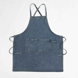 denim apron, kitchen apron, Japanese-style apron, work apron, unisex apron, apron with pockets, barista apron, cooking apron, men's denim apron, women's denim apron - Navy - Size M In Australia - Darrahopens