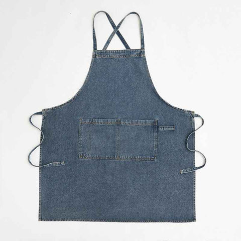 denim apron, kitchen apron, Japanese-style apron, work apron, unisex apron, apron with pockets, barista apron, cooking apron, men's denim apron, women's denim apron - Navy - Size M In Australia - Darrahopens