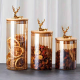 deer head storage jars, food grade canisters, coffee bean container, airtight cereal jar, grain storage set, decorative kitchen jars, pantry organization, glass canisters with lids, wooden lid jars - Clear - Size 3PCS In Australia - Darrahopens