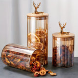 deer head storage jars, food grade canisters, coffee bean container, airtight cereal jar, grain storage set, decorative kitchen jars, pantry organization, glass canisters with lids, wooden lid jars - Clear - Size 3PCS