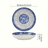 blue-and-white porcelain plate, 8.2-inch ceramic plate, floral design plate, microwave safe plate, Chinese style plate, festive dining plate, traditional Chinese porcelain, round ceramic plate, gift idea, elegant tableware - Cyan - Size 4pcs