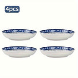 blue-and-white porcelain plate, 8.2-inch ceramic plate, floral design plate, microwave safe plate, Chinese style plate, festive dining plate, traditional Chinese porcelain, round ceramic plate, gift idea, elegant tableware - Cyan - Size 6pcs