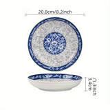 blue-and-white porcelain plate, 8.2-inch ceramic plate, floral design plate, microwave safe plate, Chinese style plate, festive dining plate, traditional Chinese porcelain, round ceramic plate, gift idea, elegant tableware - Cyan - Size 6pcs