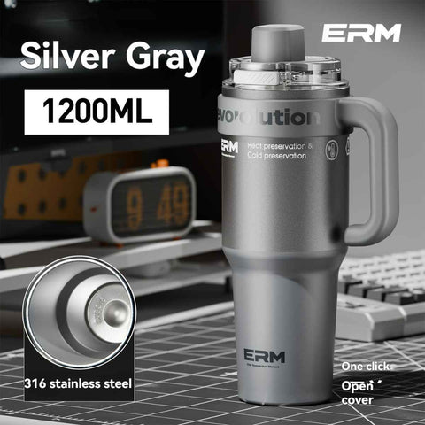 Giant Straw Tumbler Large Capacity Insulated Tumbler Ceramic Lined Cup - Gradient silver - Size 316-1200ml In Australia - Darrahopens