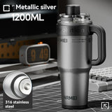 Giant Straw Tumbler Large Capacity Insulated Tumbler Ceramic Lined Cup - Gradient silver - Size 316-1200ml