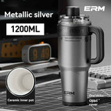 Giant Straw Tumbler Large Capacity Insulated Tumbler Ceramic Lined Cup - Gradient silver - Size porcelain-1200ml In Australia - Darrahopens
