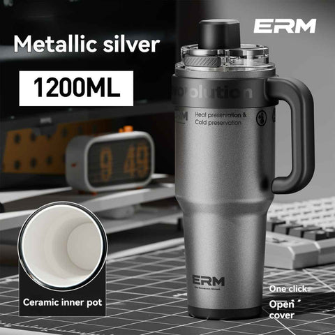 Giant Straw Tumbler Large Capacity Insulated Tumbler Ceramic Lined Cup - Gradient silver - Size porcelain-1200ml In Australia - Darrahopens