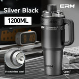 Giant Straw Tumbler Large Capacity Insulated Tumbler Ceramic Lined Cup - Gradient silver - Size porcelain-1200ml