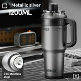 Giant Straw Tumbler Large Capacity Insulated Tumbler Ceramic Lined Cup - Metallic silver - Size 316-1200ml In Australia - Darrahopens