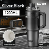 Giant Straw Tumbler Large Capacity Insulated Tumbler Ceramic Lined Cup - Metallic silver - Size porcelain-1200ml In Australia - Darrahopens