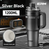 Giant Straw Tumbler Large Capacity Insulated Tumbler Ceramic Lined Cup - Silver - grey - Size 316-1200ml In Australia - Darrahopens