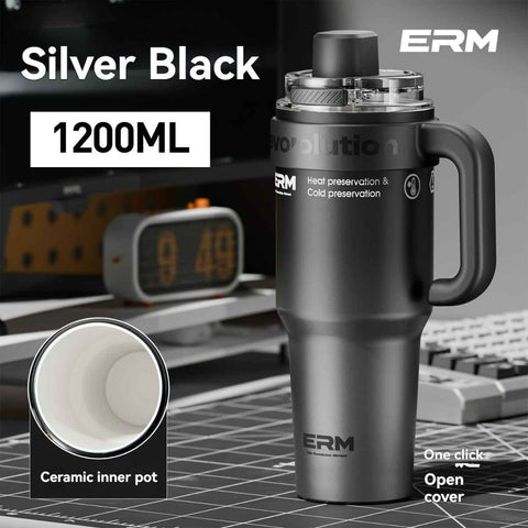 Giant Straw Tumbler Large Capacity Insulated Tumbler Ceramic Lined Cup - Silver - grey - Size 316-1200ml In Australia - Darrahopens