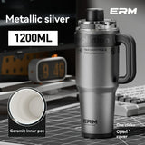 Giant Straw Tumbler Large Capacity Insulated Tumbler Ceramic Lined Cup - Silver - grey - Size 316-1200ml