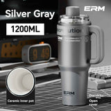 Giant Straw Tumbler Large Capacity Insulated Tumbler Ceramic Lined Cup - Silver - grey - Size porcelain-1200ml In Australia - Darrahopens