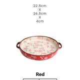 ceramic serving plate, double handled baking dish, pizza pan, cherry blossom pattern, underglaze color, home kitchenware, oven safe dish, baking tray, serving platter, Australian kitchen - Green - Size 8.8inch In Australia - Darrahopens