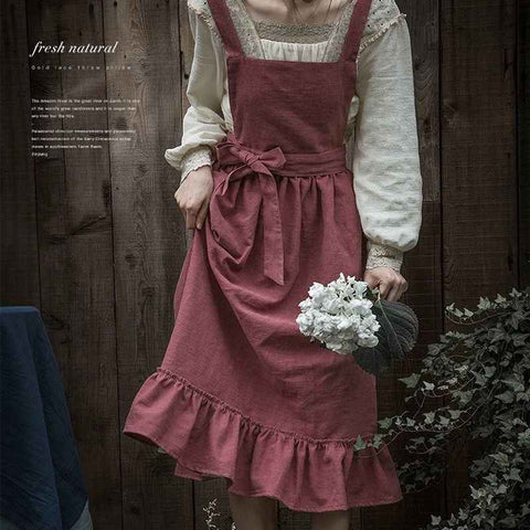 French retro apron, anti-stain apron, women's linen apron, flower shop apron, coffee shop apron, gardening apron, literary apron, adjustable apron, Australian apron, stylish work apron - Burgundy - Size M In Australia - Darrahopens