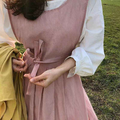 French retro apron, anti-stain apron, women's linen apron, flower shop apron, coffee shop apron, gardening apron, literary apron, adjustable apron, Australian apron, stylish work apron - Pink - Size M In Australia - Darrahopens