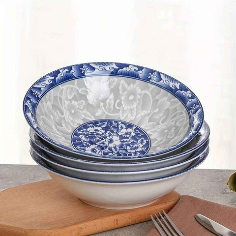 blue and white porcelain bowl, soup bowl, noodle bowl, ceramic bowl, large bowl, tableware, Australian home, dinnerware set, traditional design, durable ceramic - Cyan - Size 6pcs In Australia - Darrahopens