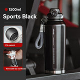 316 Stainless Steel Water Bottle Outdoor Insulated Bottle Sports Straw Bottle - Black - Size 1000ml