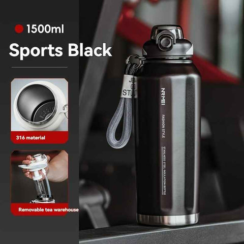 316 Stainless Steel Water Bottle Outdoor Insulated Bottle Sports Straw Bottle - Black - Size 1200ml In Australia - Darrahopens