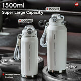 316 Stainless Steel Water Bottle Outdoor Insulated Bottle Sports Straw Bottle - Black - Size 1200ml