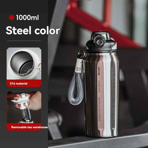 316 Stainless Steel Water Bottle Outdoor Insulated Bottle Sports Straw Bottle - Silver - Size 1000ml In Australia - Darrahopens