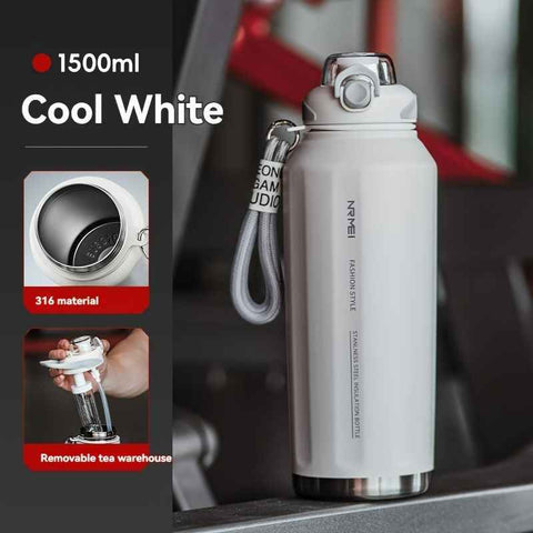 316 Stainless Steel Water Bottle Outdoor Insulated Bottle Sports Straw Bottle - White - Size 1200ml In Australia - Darrahopens