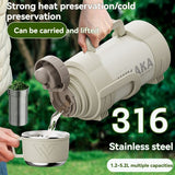 316 Stainless Steel Thermos Large Capacity Thermos Portable Thermos Flask - Black - Size 1200ml