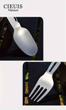CIEUI Folding Titanium Spoon Fork Set - Lightweight Camping Cutlery