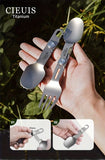 CIEUI Folding Titanium Spoon Fork Set - Lightweight Camping Cutlery
