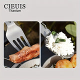 CIEUI Folding Titanium Spoon Fork Set - Lightweight Camping Cutlery