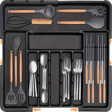 kitchen utensil set, organizer tray, wooden look handles, stainless steel utensils, heat resistant kitchen tools, Australian kitchenware, home cook essentials, non-stick safe utensils, kitchen drawer organizer, cooking utensils set