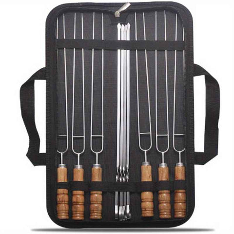 BBQ skewer set, outdoor barbecue Australia, stainless steel skewers, wooden handle skewers, portable skewer set, kebab sticks, grilling accessories