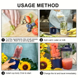 Blue Green Portable Electric Juicer Blender 6-Blade Juicer USB Rechargeable Juicer 2-In-1