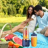 Blue Green Portable Electric Juicer Blender 6-Blade Juicer USB Rechargeable Juicer 2-In-1