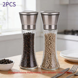Silver Blue Stainless Steel Salt And Pepper Grinder Set Adjustable Grinders Glass Salt And