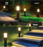 solar lawn lights, stainless steel outdoor lights, 3-LED garden lights, waterproof outdoor lights, modern outdoor lighting, cylindrical solar lights, Australian outdoor lights - Black warm light - Size 2PCS