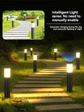 solar lawn lights, stainless steel outdoor lights, 3-LED garden lights, waterproof outdoor lights, modern outdoor lighting, cylindrical solar lights, Australian outdoor lights - Silver - toned warm light - Size 2PCS
