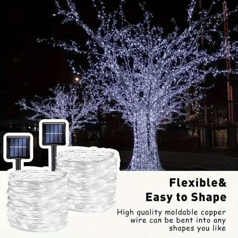 solar outdoor string lights, 300LED solar lights, copper wire fairy lights, 8-pattern solar lights, garden lights Australia, courtyard lights, Christmas lights, party lights, wedding lights, warm white, cool white, multi-color solar lights - White light -