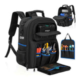 Black travel backpack, multi-pocket backpack, comfortable backpack, backpack with waist support, backpack with rubber feet, organizer backpack, durable backpack