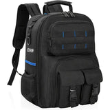 Black travel backpack, multi-pocket backpack, comfortable backpack, backpack with waist support, backpack with rubber feet, organizer backpack, durable backpack