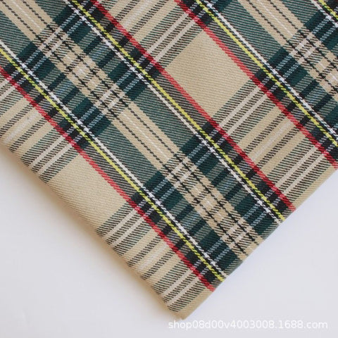 polyester woven fabric, plaid fabric, Christmas red green fabric, twill fabric, jacquard check fabric, fabric for bags, fabric for shoes, fabric for hats, fabric for pet decorations, festive fabric, holiday craft fabric, DIY fabric Australia - Khaki - Siz