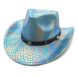 iridescent cowboy hat, party hat, autumn winter hat, unisex wide brim hat, Halloween costume hat, western themed hat, iridescent accessories, mens womens costume hat - 1 - Size M