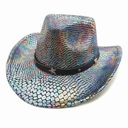 iridescent cowboy hat, party hat, autumn winter hat, unisex wide brim hat, Halloween costume hat, western themed hat, iridescent accessories, mens womens costume hat - 10 - Size M In Australia - Darrahopens