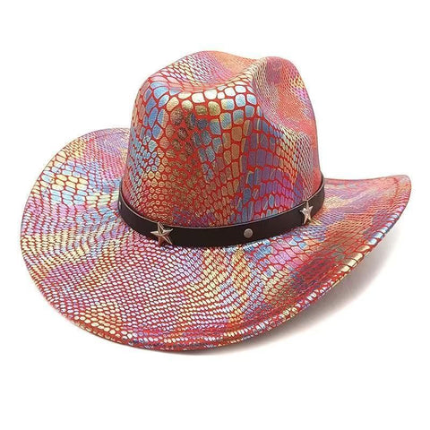 iridescent cowboy hat, party hat, autumn winter hat, unisex wide brim hat, Halloween costume hat, western themed hat, iridescent accessories, mens womens costume hat - 11 - Size M In Australia - Darrahopens