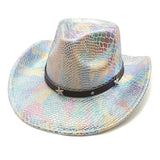 iridescent cowboy hat, party hat, autumn winter hat, unisex wide brim hat, Halloween costume hat, western themed hat, iridescent accessories, mens womens costume hat - 2 - Size M In Australia - Darrahopens