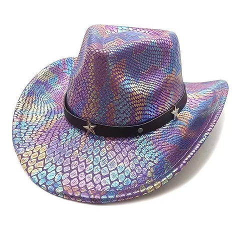 iridescent cowboy hat, party hat, autumn winter hat, unisex wide brim hat, Halloween costume hat, western themed hat, iridescent accessories, mens womens costume hat - 5 - Size M
