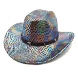 iridescent cowboy hat, party hat, autumn winter hat, unisex wide brim hat, Halloween costume hat, western themed hat, iridescent accessories, mens womens costume hat - 9 - Size M