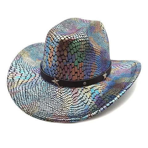 iridescent cowboy hat, party hat, autumn winter hat, unisex wide brim hat, Halloween costume hat, western themed hat, iridescent accessories, mens womens costume hat - 9 - Size M