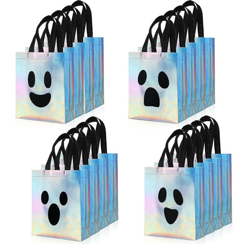 Halloween gift bags, holographic bags, non-woven bags, laser bags, spooky gift bags, Halloween party favors, Halloween treat bags, reusable gift bags, Australian Halloween, Halloween decorations - Silver - Size 16PCS In Australia - Darrahopens